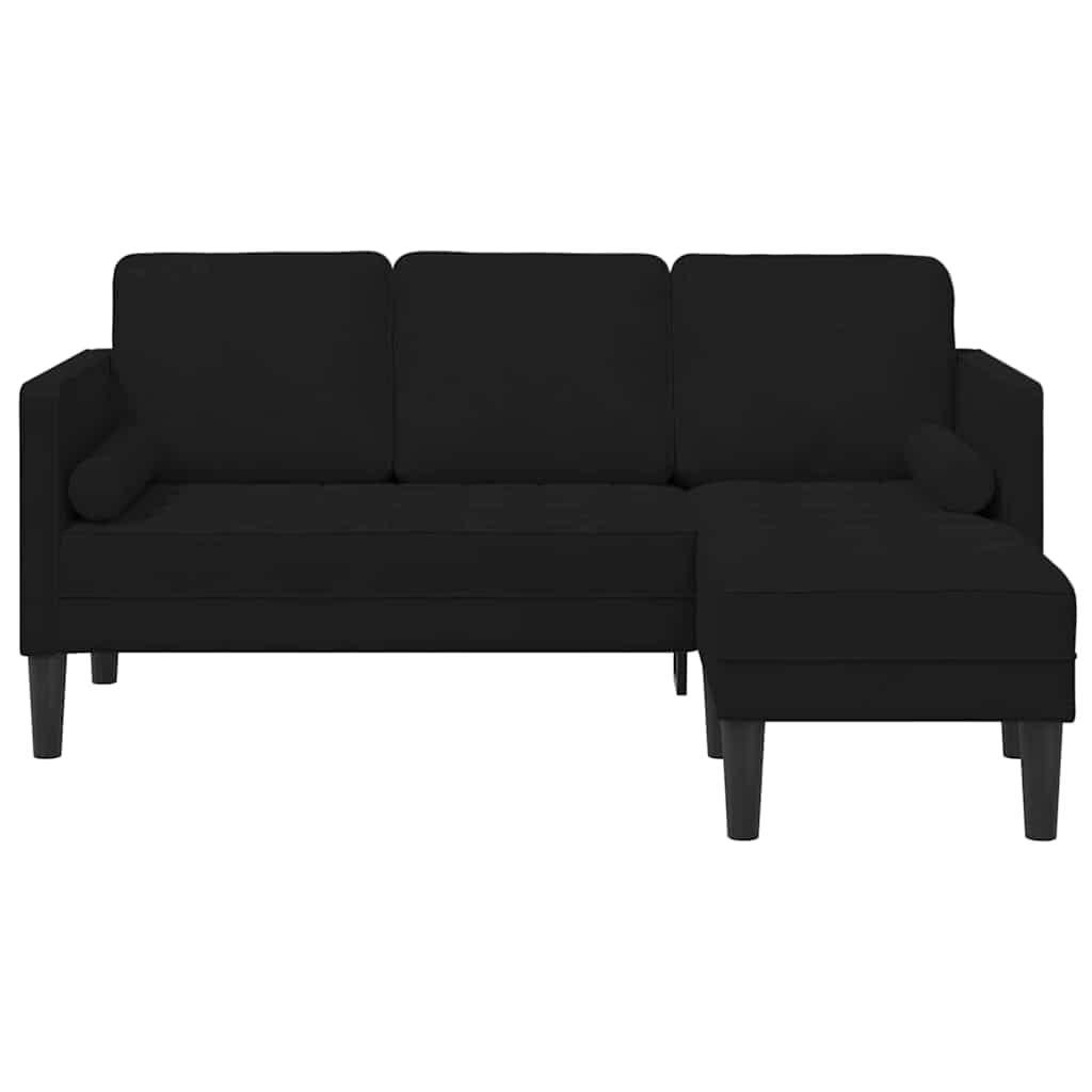 Zestaw sofy z poduszkami, czarny poliester, 173 x 131 x 67 cm, 3-osobowa sofa narożna modułowa z aksamitnymi podłokietnikami, trwały zestaw tapicerowany do salonu, salonu i pokoju