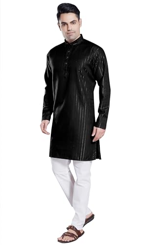 Image of DIVISIVE Men's Self Zari Line Cotton Blend Slim Fit Kurta Pyjama Set