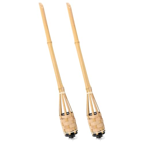 MAGICLULU Torcia da Giardino in Bambù 2 Pezzi per Feste all'Aperto Dimensioni Compatte e Luce a Olio