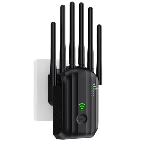 Repetidor WiFi Potente con 6 Antenas, Amplificador Señal WiFi Largo Alcance, 2 Puertos LAN, Extensor WiFi, Repetidor/Router/Ap Modos, Cobertura de hasta 300 m², para hogar y Oficina