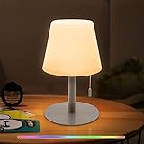 Led Akku Outdoor Tischlampe,LED Modern Creative Home led tischleuchte kabellos mit dimmbaren 7 Farben,USB Aufladbar Kordellampe Farbwechsel Nachtlicht für Schlafzimmer,Gästezimmer oder Büro (Silber)
