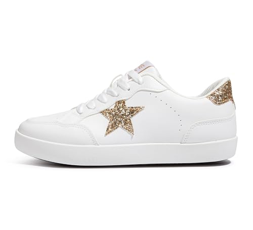 Fashion Star Sneakers for Women Glitter Sequins Lace Up Low Top Walking Shoes Comfortable Cushioned for Party, Casual & Daily Outfits