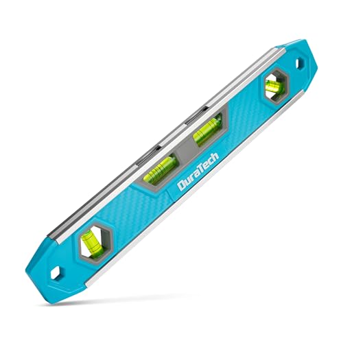 DURATECH 12-Inch Torpedo Level, Magnetic Leveler Tool with 0°/45°/90° Bubbles & Five-Line Grade Vial, V-Groove, Large Viewing Windows, Aluminum Reinforced, Hanging Hole for DIY and Household Projects