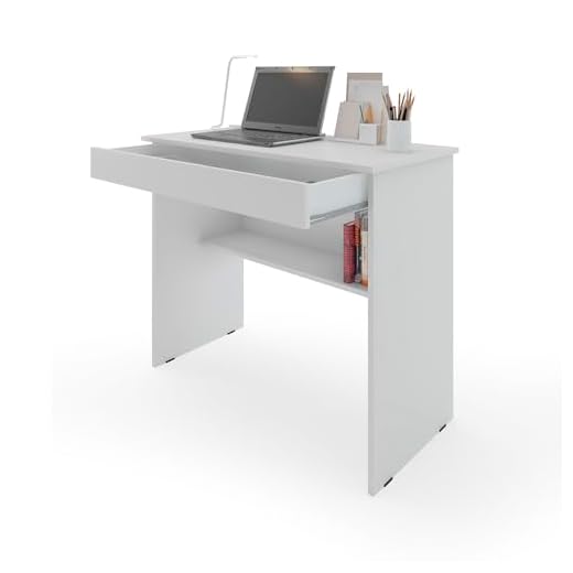 Escrivaninha/Mesa de Computador com 1 Gaveta e Prateleira Organizadora para Quarto ou Escritório de Estudo (Branco)