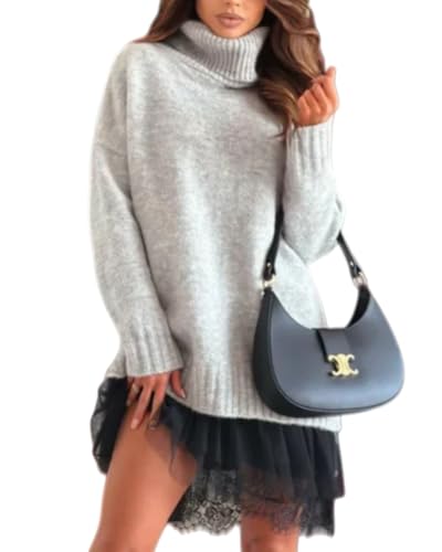 YGIIYEII Women's Turtleneck Sweater Dress Set, Two-Piece Oversized Knit Pullover