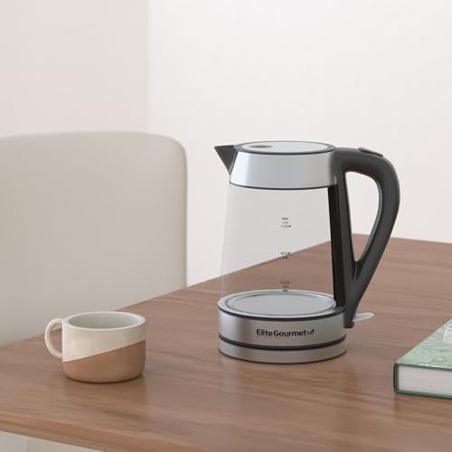 Elite Gourmet EKT-602 Electric BPA-Free Glass Kettle, Cordless 360° Base, Stylish Blue LED Interior, Handy Auto Shut-Off Function – Quickly Boil Water For Tea & More by Elite Gourmet - Image 2