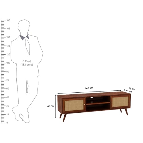 Image of The Attic Janah TV Cabinet, Solid Wood Sideboard TV Cabinet for Living Room, Wooden Free Standing TV Unit Side Board Table with Storage, Honey Matte Finish