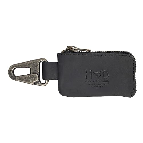 Hide & Drink, Rustic Leather Car Key Holder, Headphone & Charging Cables, Memory Cards, Flash Drives, Lighters, Cash Zipper Case with Clasp, Handmade Includes 101 Year Warranty :: Charcoal Black