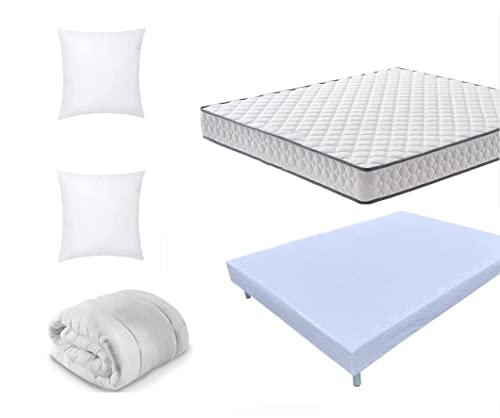 Matelas et Sommier Tapissier 140x190CM avec Couette et Oreillers | Matelas Mousse à Mémoire de Forme | Excellent Soutien
