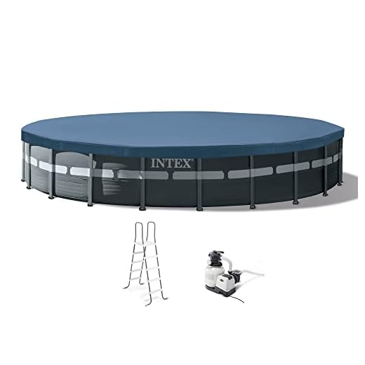 Intex Ultra Frame 26' x 52" Round Above Ground Outdoor Swimming Pool Set with 2100 GPH Sand Filter Pump, Ground Cloth, Ladder, and Pool Cover