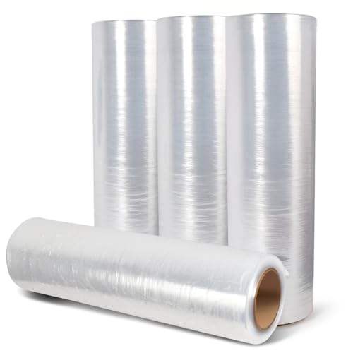Filme Plástico Stretch para Embalagem, 4 Rolos, Transparente, 500mm x 200 metros, 25 Micras