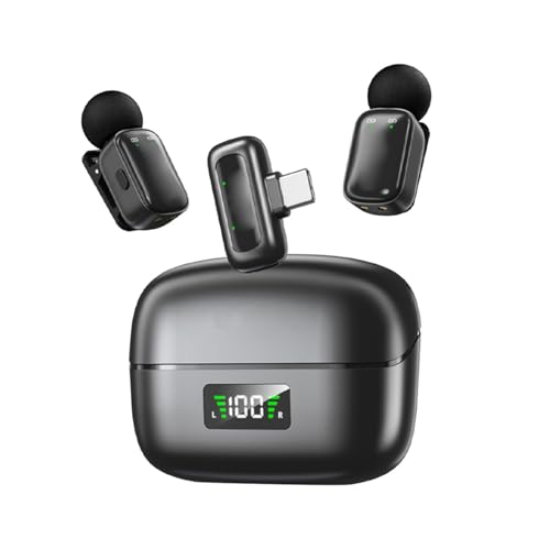 Image of USB C Lavalier Microphone, Wireless Mini Mic for Type C Android Phone Tablet PC Video Recording, Clip Noise Reduction & Voice Changer Lapel Mic, Ideal for Vlog Podcast (Black)