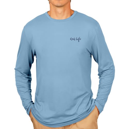 Reel Life Men's Jax Long Sleeve Shirt | UPF 50+ Sun Protection | Lightweight, Quick Dry, Breathable Top| Light Blue, Large