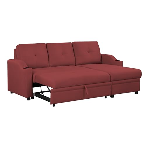 Image of Casaliving Ravonna RHS 4 Seater L Shape Corner Sofa Cum Bed for Living Room (Maroon Fabric) Premium Fabric Sofa