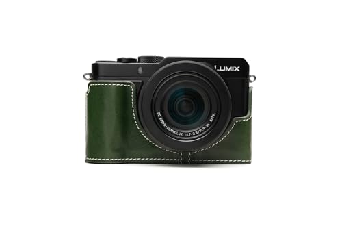 Demi-étui caméra LX100 II cuir véritable véritable vert et protection fait main