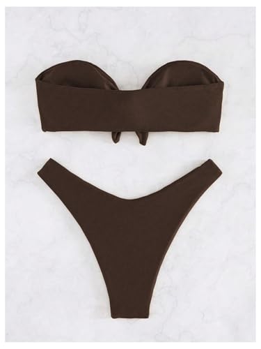 SweatyRocks Women's Bathing Suits Tie Knot Strapless Bikini Set Bandeau Swimsuits2