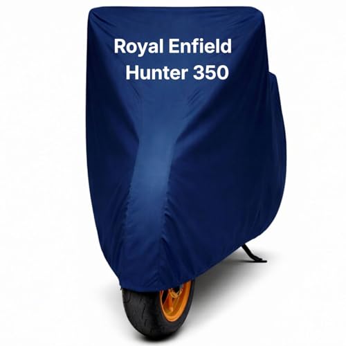 Image of Bike Body Cover for Royal Enfield Hunter 350 Waterproof & Dustproof Scooter Cover UV Resistant, Heat Resistant & All Weather Protection Heavy Duty Triple Stitched Two Wheeler Cover (Blue)