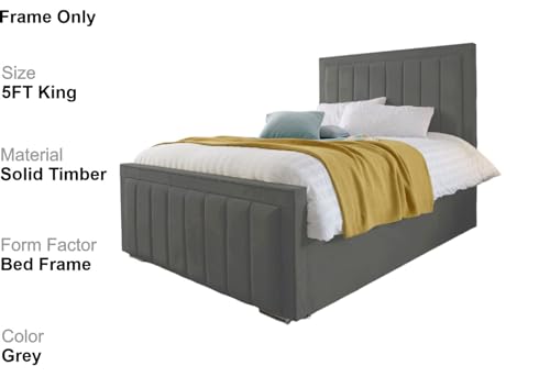 MOORCROFT BEDS 5FT King Bed Frame Upholstered In Plush Velvet With Headboard Wooden Slats Grey Bed - No Mattress - No Storage (Grey Plush, King Size 5FT Frame Only)