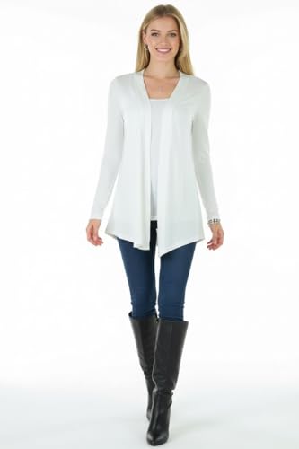 Image of ToBeInStyle Womens Open Front Long Sleeve Lightweight Asymmetrical Draped Cardigan with Side Pockets - Smooth Draping Classic Ivory - Small