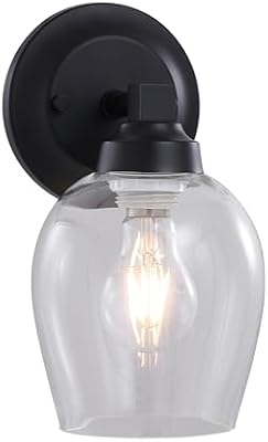 Aspen Creative 62736-01-1, One-Light Metal Bathroom Vanity Wall Light Fixture, 5 1/2″ Wide, Transitional Design in Matte Black with Clear Barrel Glass Shade