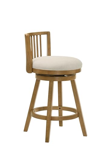 Butaco giratorio de altura para mostrador de 26 pulgadas Armen Living Harper en tono ámbar con asiento de tela marfil - Juego de 2 miniatura 6