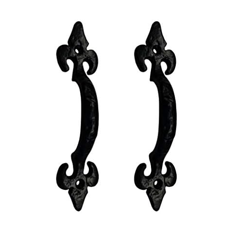 Akatva 154mm Premium Cabinet Pulls -Black Powder Coated Kitchen Cabinet Handles 2 Pack -Antique Cabinet Hardware for Drawer -Farmhouse Cupboard Pull Set for Cabinets -Heavy Duty Cast Iron Handle Kit Cover