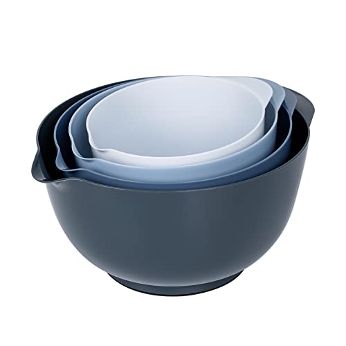BoxedHome Mixing Bowl Set Rührschüssel Set Kunststoff Salatschüssel rutschfest stapelbar Servierschalen für Küche Rührschüssel-Set 4-teiliges Dunst Blau Wiederverwendbare