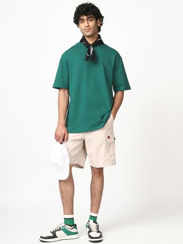 Image of Bewakoof Men's Solid Oversized Fit Half Sleeve Round Neck Cotton T-Shirt