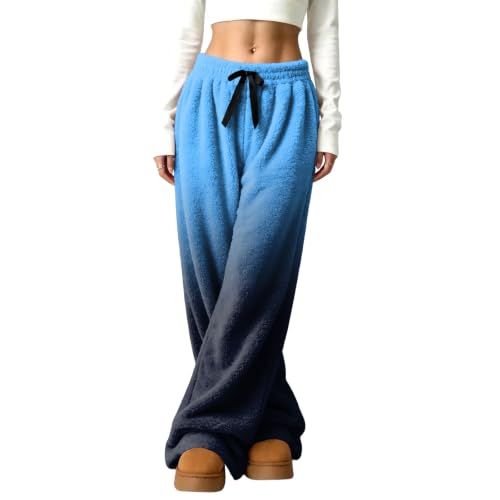 Women's Wide Leg Pants Baggy Plush Ombre Flannel Relaxed Casual Pant - image 4