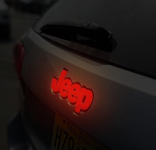 Image of AUTOGEM 2014-2018 Jeep Tailgate LED Letter Emblem Lights Up - Black Finish Rear Badge with Red LED for Jeep Vehicles