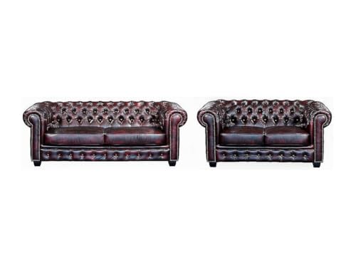 Vente-unique - Canapés Chesterfield 3 Places et 2 Places Brenton 100% Cuir de Buffle - Bordeaux