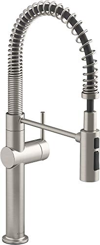 KOHLER 22973-VS Crue High-Arc Kitchen Faucet with Pull Down Spring Spout, Professional Pre-Rinse Kitchen Faucet, Commercial Faucet, Vibrant Stainless