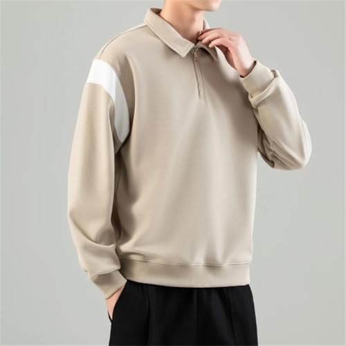 Men's Lapel Half Zipper Contrast Color Patchwork Casual Long Sleeve Pullover Sweatshirts Tops3
