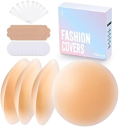 PULIOU Nipple Covers for Women Sticky Adhesive Silicone Nipple Pasties Invisible Bra Reusable Washable Nude 2 pairs