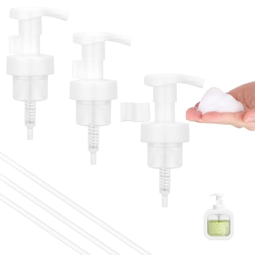 Image of Segbeauty 3pcs White Foam Hand Soap Dispener Pump Replacement, Foam Dispenser Pump for Kitchen Hand Soap Dispensing Bottle, Bathroom Foaming Pumps Head, 40 Thread Size Foaming Bottle Lid Reusable