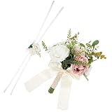 DOITOOL Ramo de Novia Artificial Champán 2 Piezas Flores de Rosa para Boda y Muñeca, Decoración Floral para Ceremonias y Accesorios Románticos de Mano y Pulsera