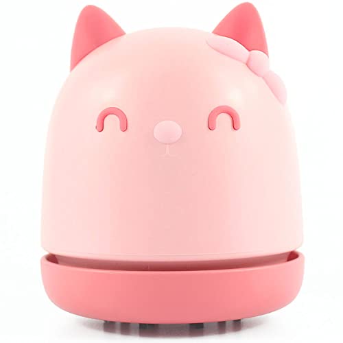 Mini Desktop Vacuum Cleaner, Portable USB Vacuum Cleaner for Desk Mini Cute Cartoon Desktop Vacuum for Cleaning Eraser Crumbs, Dust, Crumbs, Piano, Hairs, Computer, Keyboard and Car (Pink)