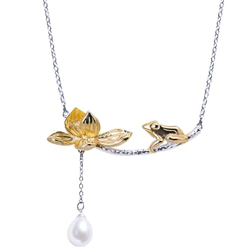 Collier grenouille feuille de lotus en argent, le cadeau d'anniversaire romantique idéal