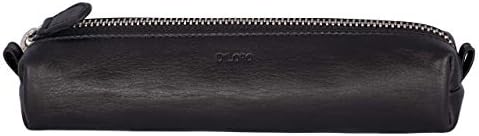 DiLoro Leather Zippered Fountain Ballpoint Rollerball Pens and Pencils Case Holder Pouch Genuine Full Grain Soft Nappa Leather (Black)