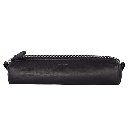 Image of DiLoro Leather Zippered Fountain Ballpoint Rollerball Pens and Pencils Case Holder Pouch Genuine Full Grain Soft Nappa Leather (Black)