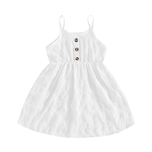 Toddler Little Girl Summer Dress Solid Color Spaghetti Straps V-Neck Dresses Kids Front Button A-Line Dress
