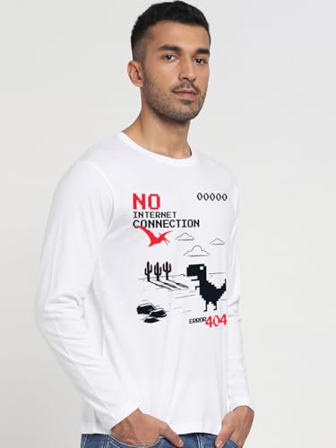 Image of Bewakoof Men's Graphic Print Regular Fit Full Sleeve Round Neck Cotton T-Shirt
