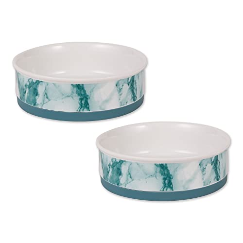 Bone Dry Ceramic Marble Non-Slip Pet Bowls, Dishwasher Safe, Large Set, 7.5x2.4, Teal, 2 Count