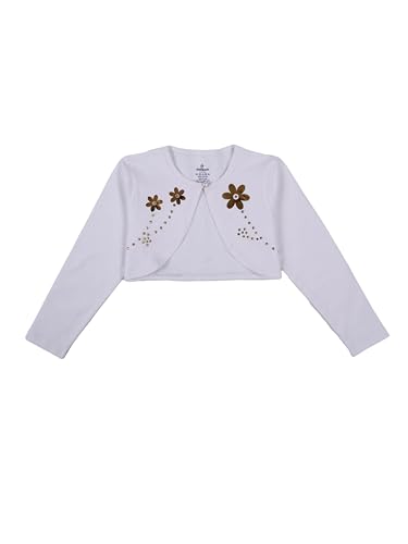 Image of KiddoPanti Girls Fleece Crop Length Shrug | Cotton Poly Fleece Fabric |Sequin Patch on Chest | Front Open Pearl Button Closure | Crop Length, Full Sleeve | Lightweigth & Breathable Girls Shrug