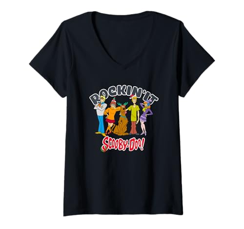 Image of Womens Christmas Scooby Doo Rockin It V-Neck T-Shirt