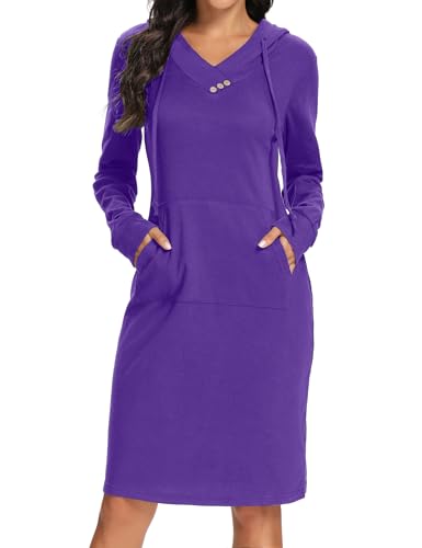 Kimmery Long Sleeve Dress for Women Lightweight Kangaroo Pocket Hoodie Dress Fall Sweatshirts for Women