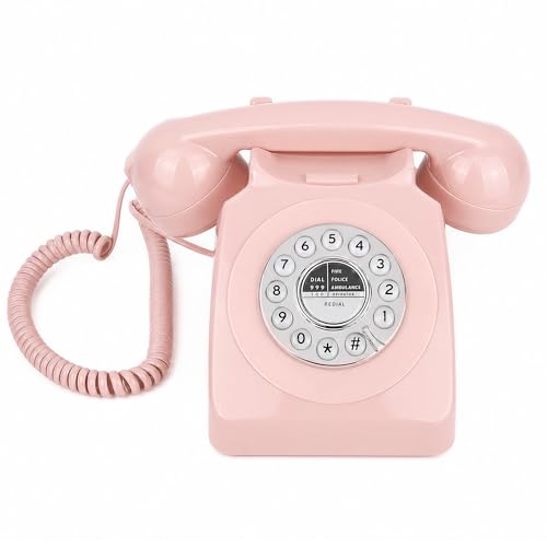 Teléfono fijo con cable retro Uvital rosa vintage