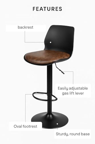 Image of 360 REVOLVING Height Adjustable BAR Stool /Kitchen Chair Suitable for Kitchen, Cafeteria, Dining, Office,Shops (Set of 2) (Black Brown)