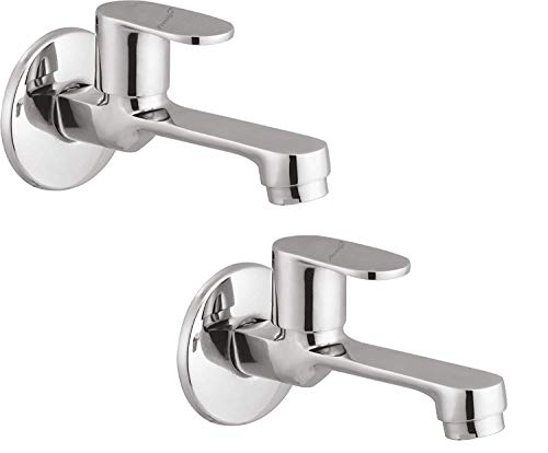 Image of Prestige Silver Chrome Faucet, Long Body, 1 Hole, Wall Mount, Modern Style, Pack of 2