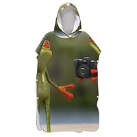 EOSDT Funny Frogs Surf Poncho for Adults Changing Robe Hooded Beach Towel Print Quick Dry Unisex Adult Poncho with Hood One Size